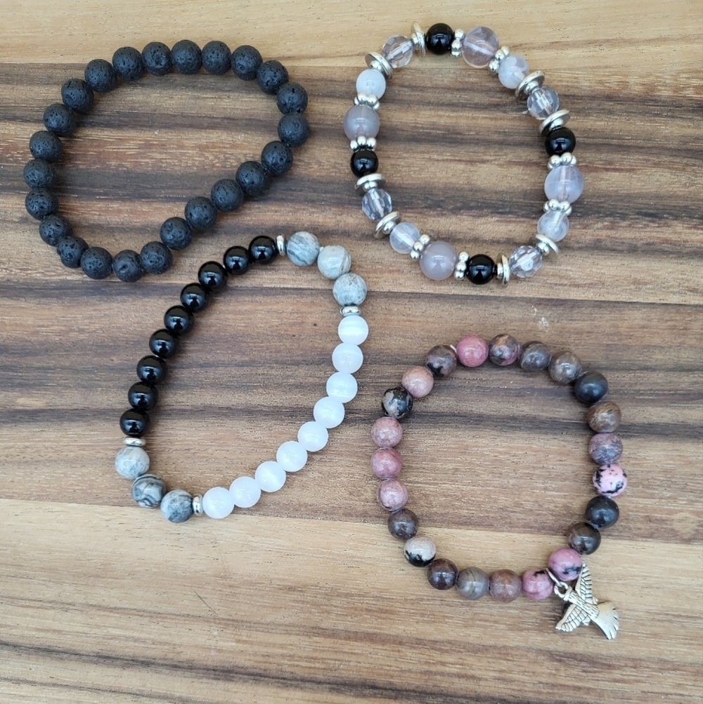 🩷3 for $15: 4 Stretchy Bracelets, Guardian Angel Charm Included, 6mm beads, New